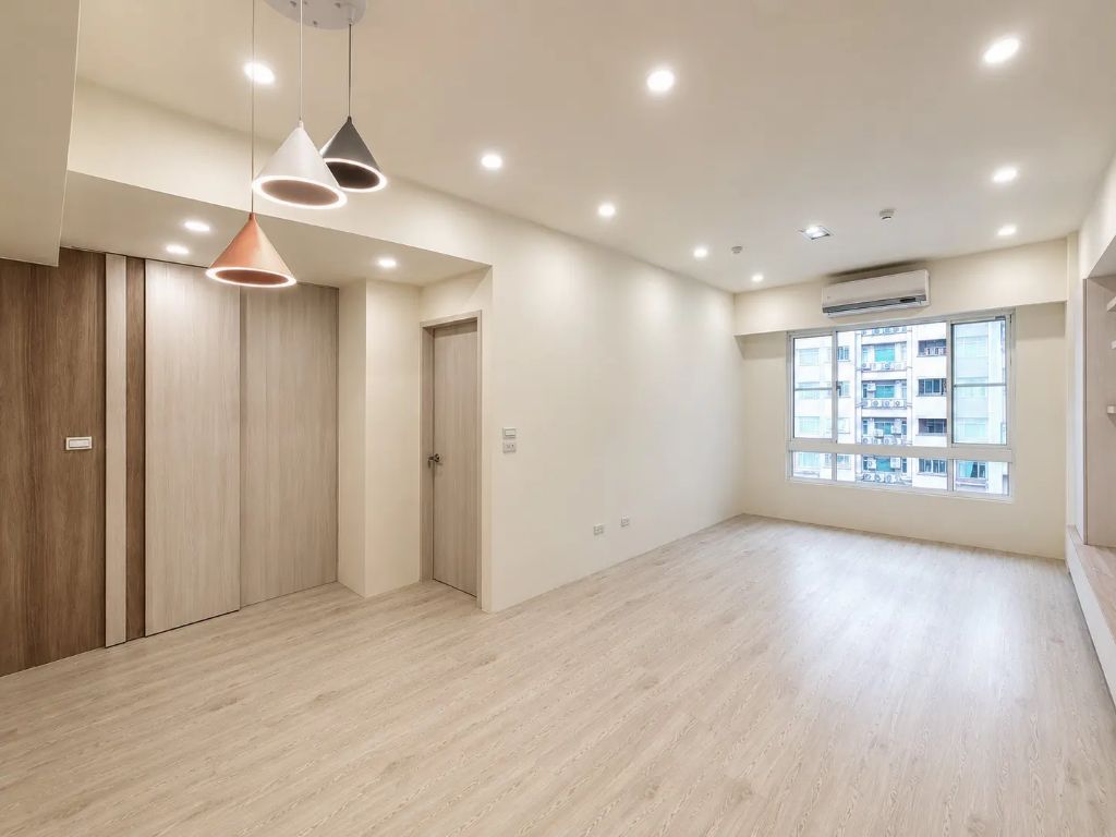 客廳木質門片與採光通景